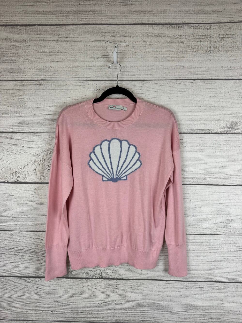 Vineyard Vines Women's Pink Beach Shell Intarsia Crewneck Sweater Size Small